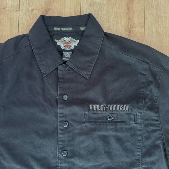 Harley Davidson Embroidered Flames Button Up Tee Shirt - Picture 4 of 7